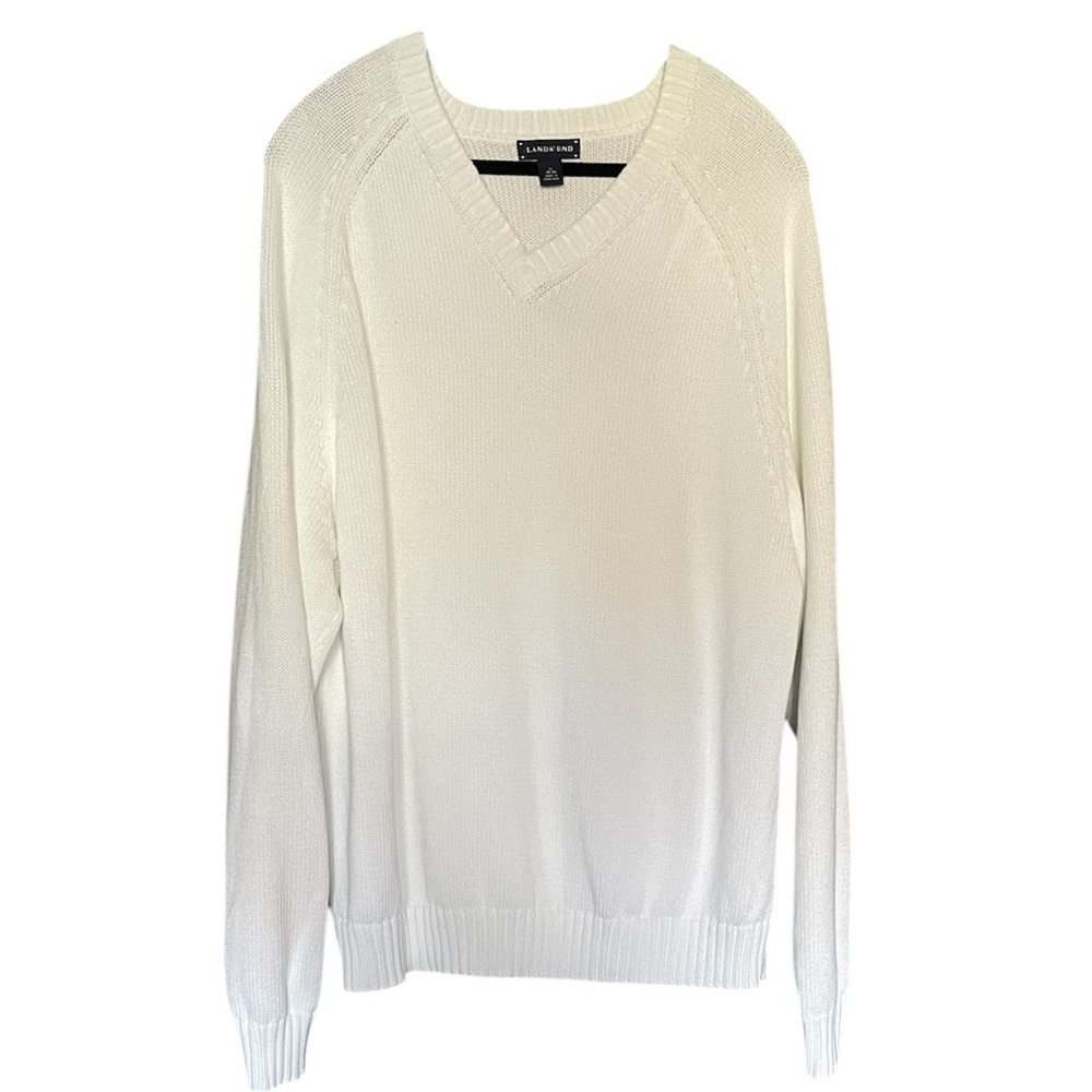 Lands End men’s cotton white v neck sweater
